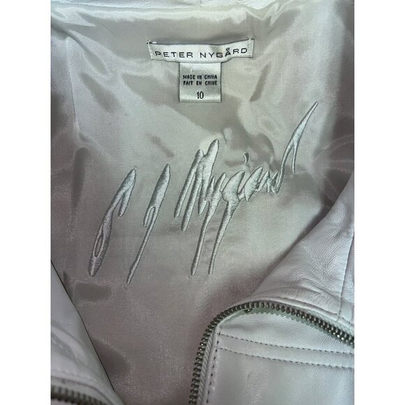 Peter Nygard White Leather Short Full Zip Jacket Women's Size 10 - Picture 7 of 8